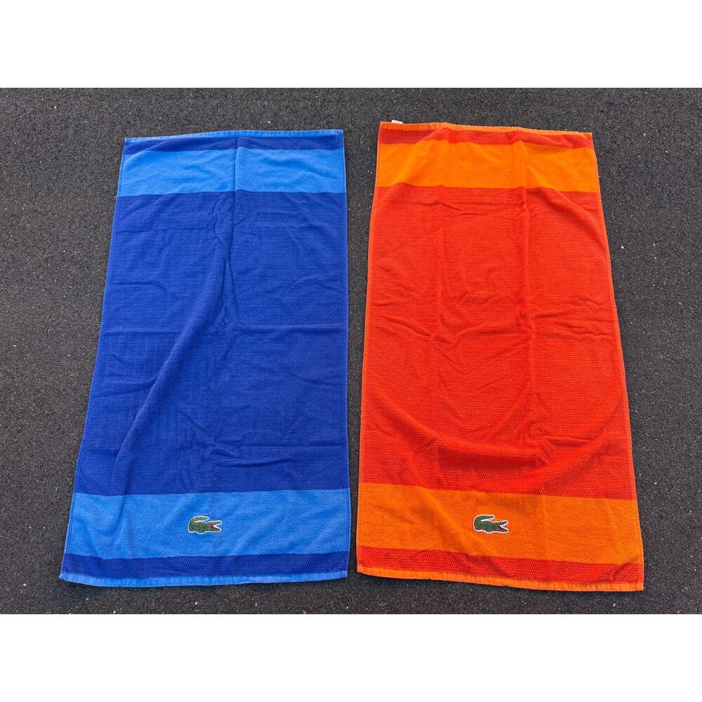 Lacoste - Set of 2 Orange/Blue Bath Towels Alligator Crocodile Logo